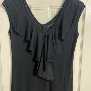 Banana Republic Black Sleeveless Ruffle V Neck Dress S